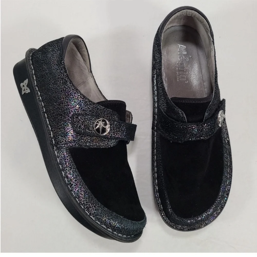 Alegria Brenna Black Metallic Leather Mary Jane Clogs. Size 9. - Picture 3 of 6